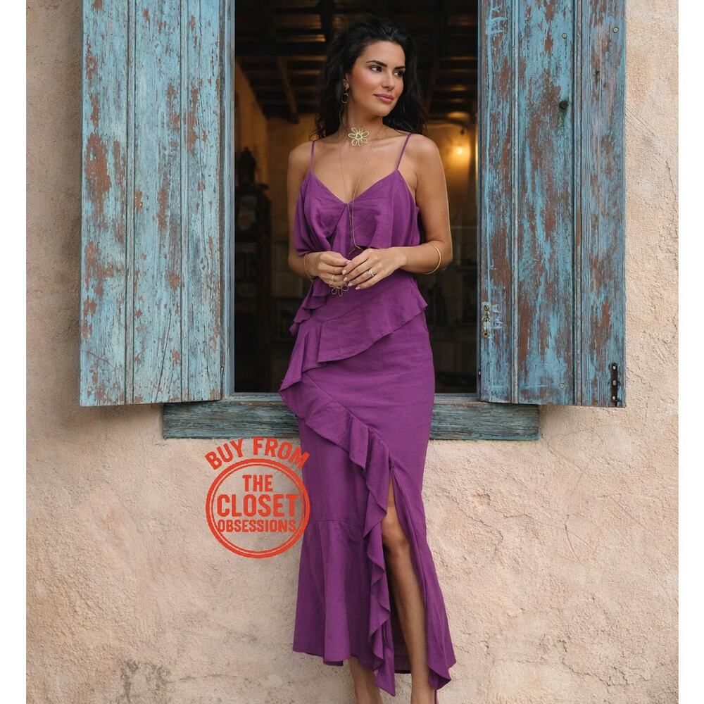 ZARA Purple Linen Blend Ruffle Midi Dress NWT Wedding Guest Resort - Picture 9 of 16
